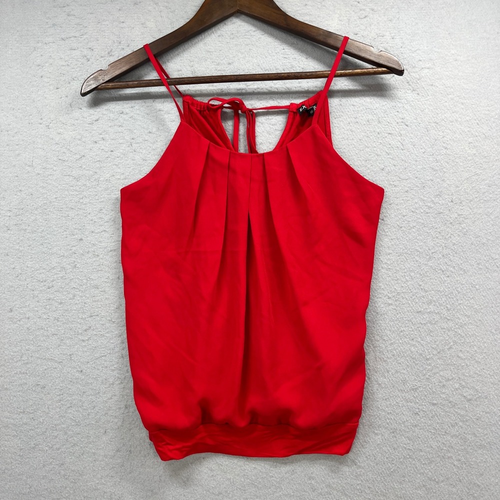 Express Cami Tank Top Women XS Red Pleated Tie Back Sleeveless Casual Summer